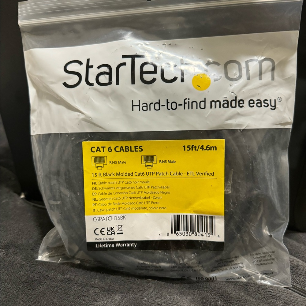 New StarTech CAT 6 Cable Black 15 feet